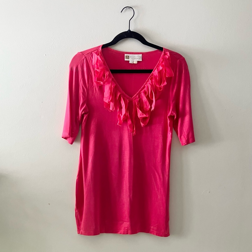 CLEARANCE 5/$15 Rosie‎ Pope Boutique Pink V-Neck Fringe Top Size Small Chic